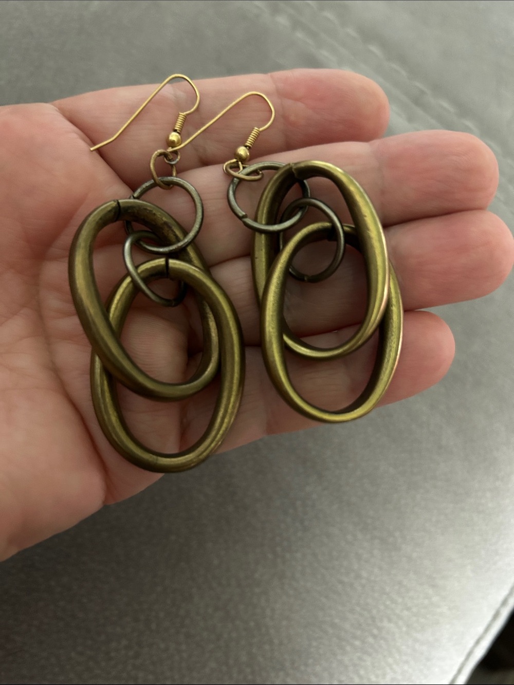 Layered Antique Gold Oval Hoop Drop Earrings - Women's Jewelry
